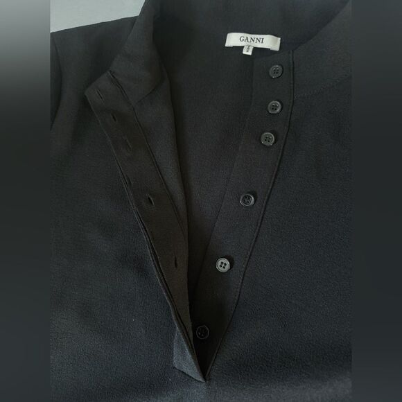 Ganni half button up black blouse with hidden buttons size M - Picture 12 of 12